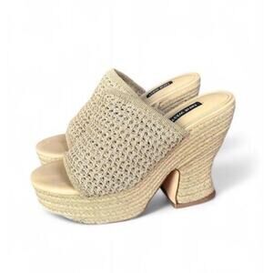Nine West Feefee Tan Woven Crochet Chunky Heels Women’s Size 8 Y2K Boho Summer